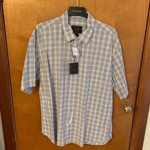 NWT Jos A Bank Reserve XXL Cotton Grey and White Plaid Short Sleeve Shirt